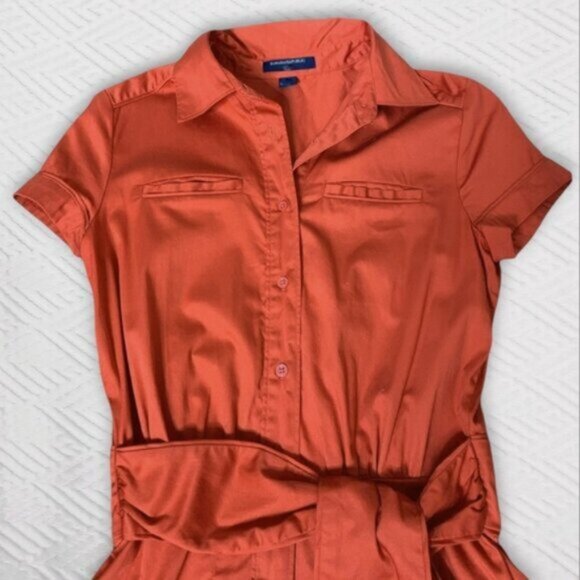 Banana Republic Red Orange Cuffed Button Down Vintage Inspired Dress - Picture 6 of 16